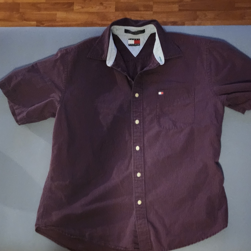 Tommy Hilfiger Burgundy Check Button Up Shirt Men’s Large